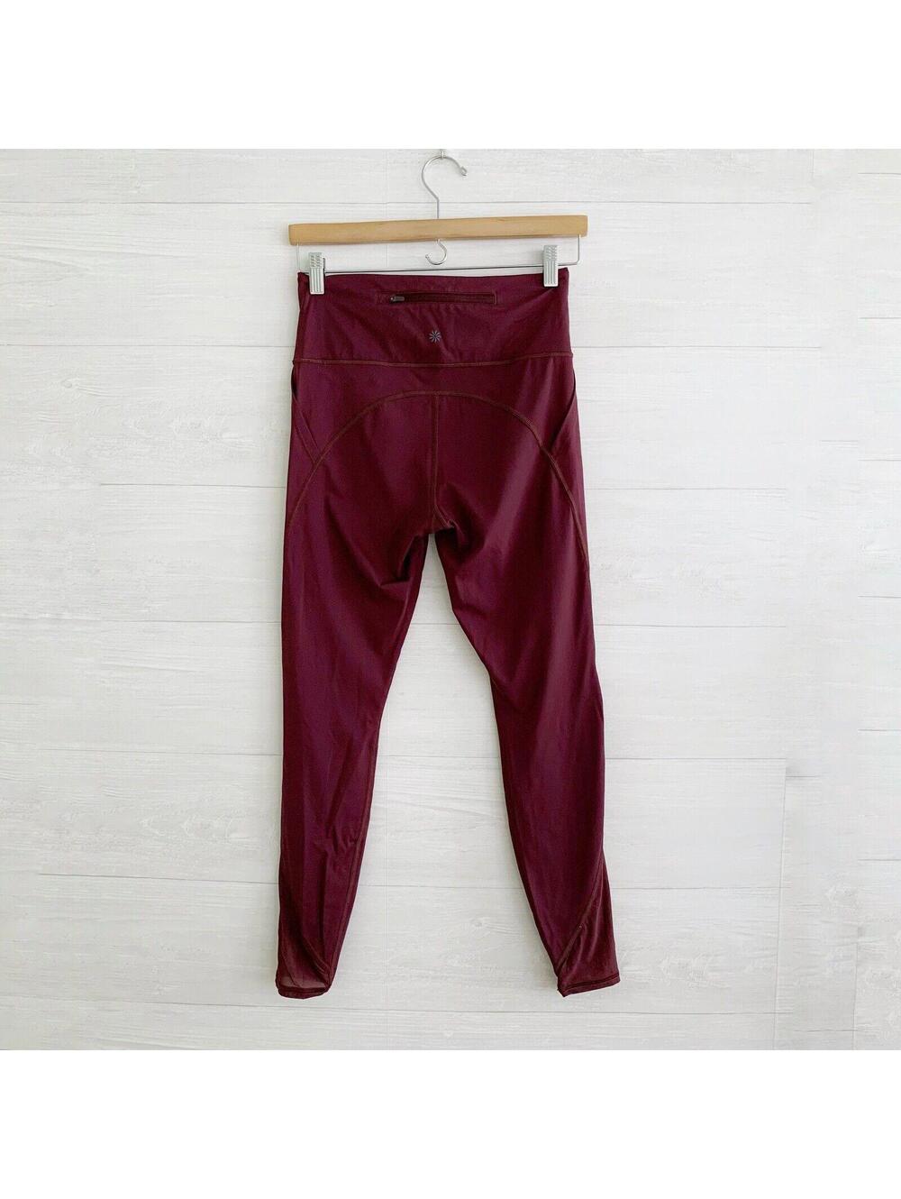Athleta Lightning Tight 7/8 Burgundy Mesh Panel Zip Pocket Leggings S